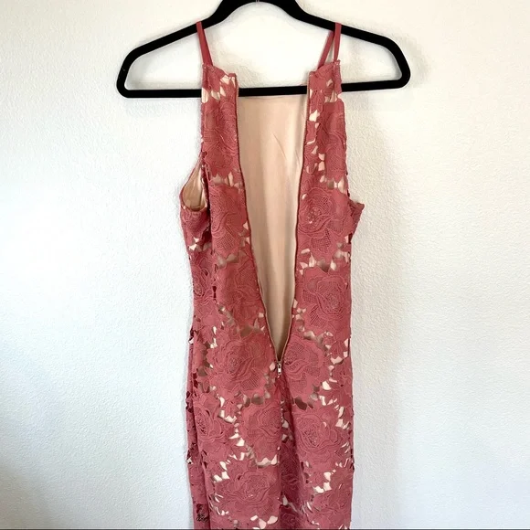 Akira Chicago Black Label High Neck Pink & Nude Lace Body-Con Dress Size Medium - Picture 5 of 14